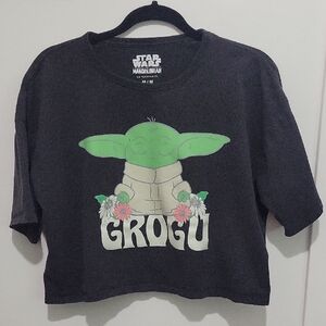 Star Wars Grogu Mandalorian Black Crop Top Crew Neck Oversized Medium